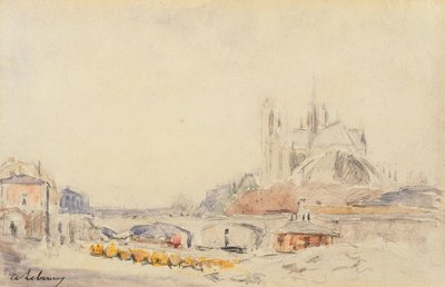 View of the Pont de la Tournelle and Notre-Dame de Paris by Albert Charles Lebourg